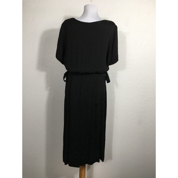 Vintage 50s Peg Palmer Dress Womens Large Black Cocktail Party Side Ties Floral - Picture 13 of 13